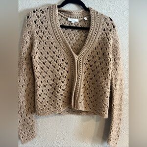 Vince Tan Crochet Women Cardigan Sz Small Wool/Cashmere Quality EUC